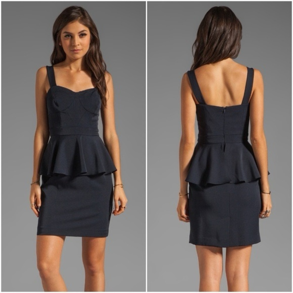 Shoshanna Navy Blue Peplum Sheath Cocktail Dress 4